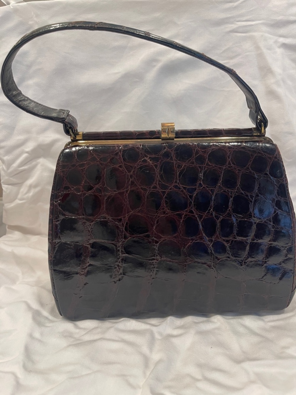 1950s-1960s Bellestone Brown Alligator Top-Handle Handbag